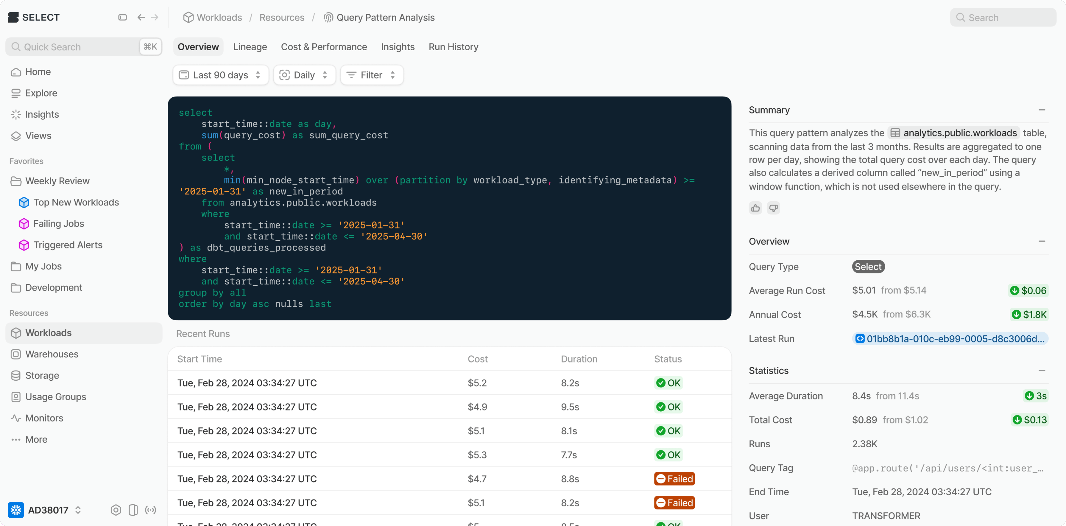 SELECT cost visibility dashboard