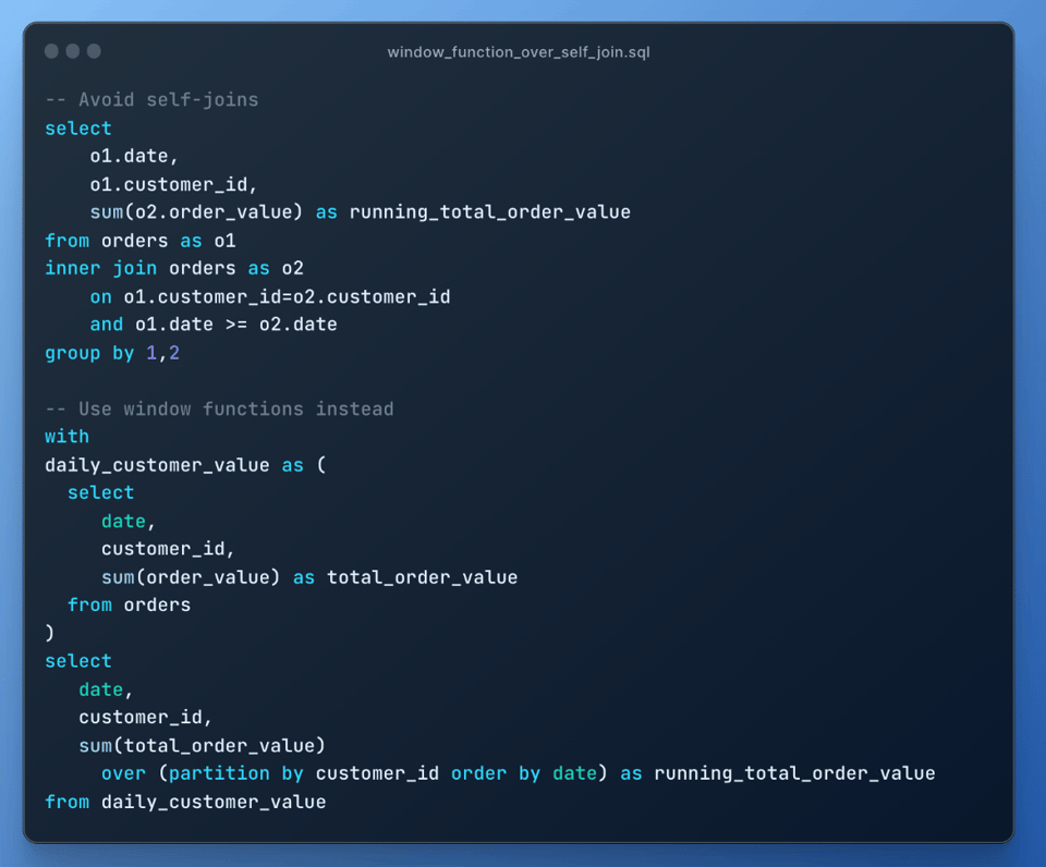 Snowflake prefer window functions