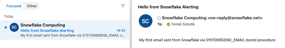 Received email from Snowflake