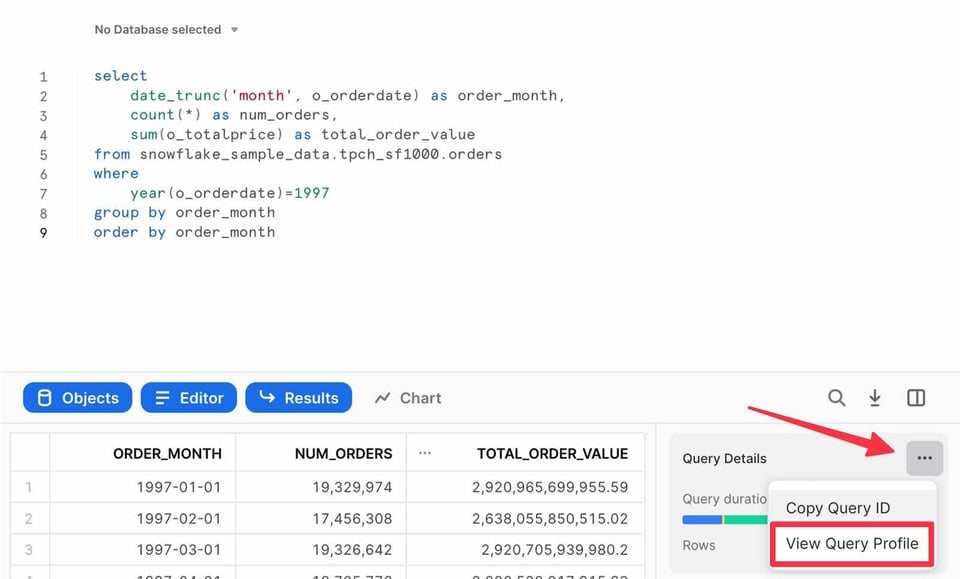 Find the Snowflake Query Profile from the query editor